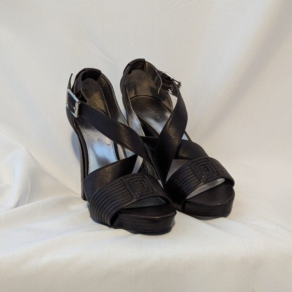 EUC - Calvin Klein Sunshyne Brown Platform Heeled Sandals - Size 7